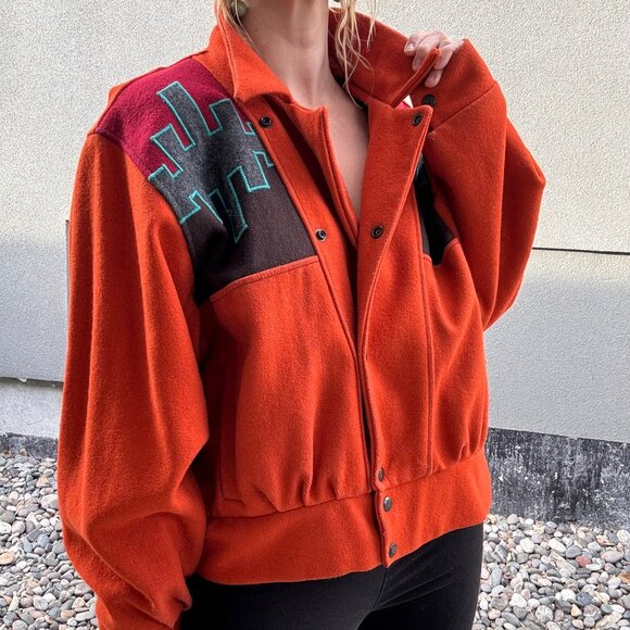 RARE VTG Cynthia Owings Wool Bomber Jacket / C.O.D. Navajo Design Coat - Picture 6 of 11